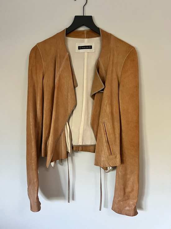 Plein Sud Jackets & Blazers - Plein Sud Cognac Leather Draped Jacket